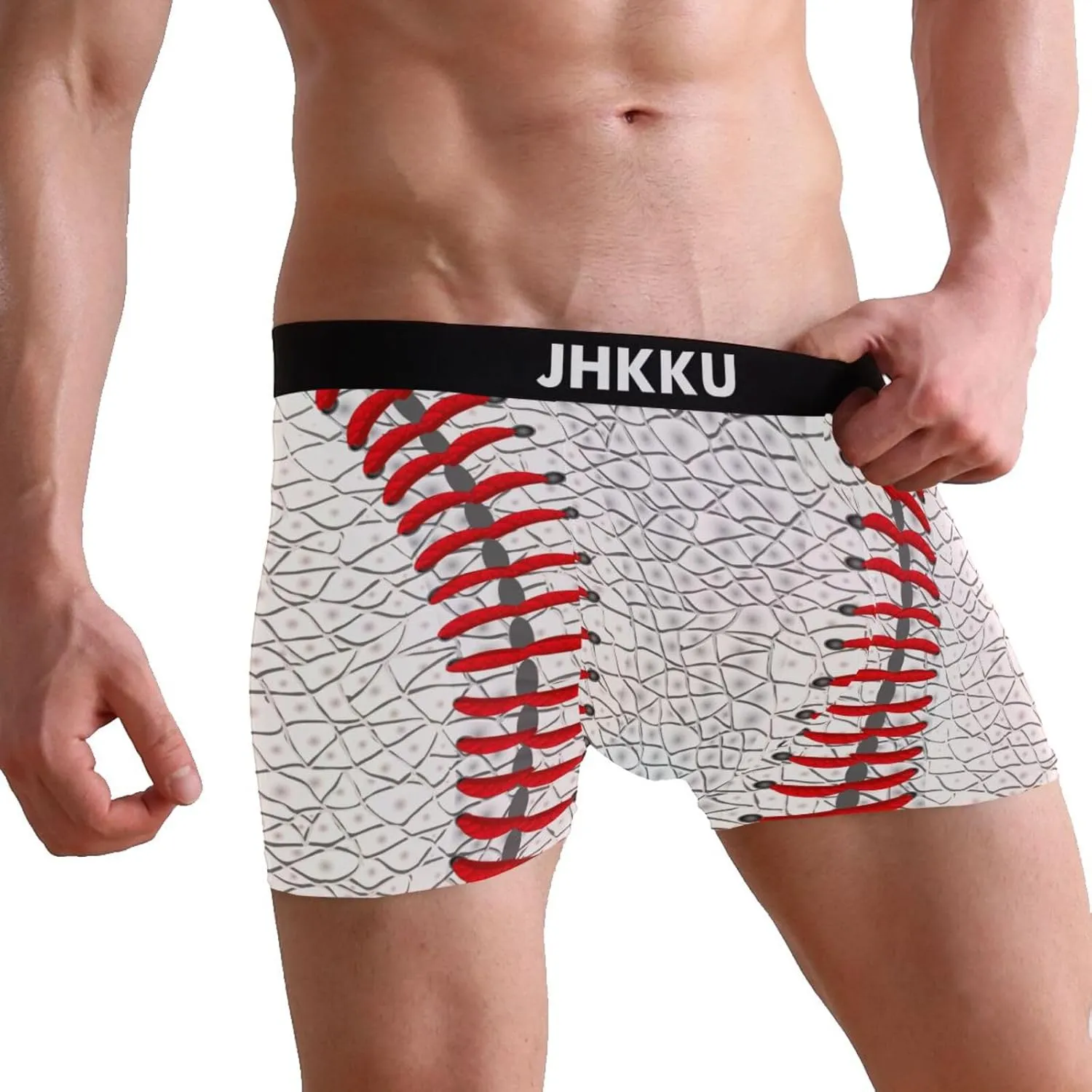 Men's Boxer Briefs White Leather Baseball Texture Boxer Shorts Soft Comfort Trunk Underwear for Men No Fly