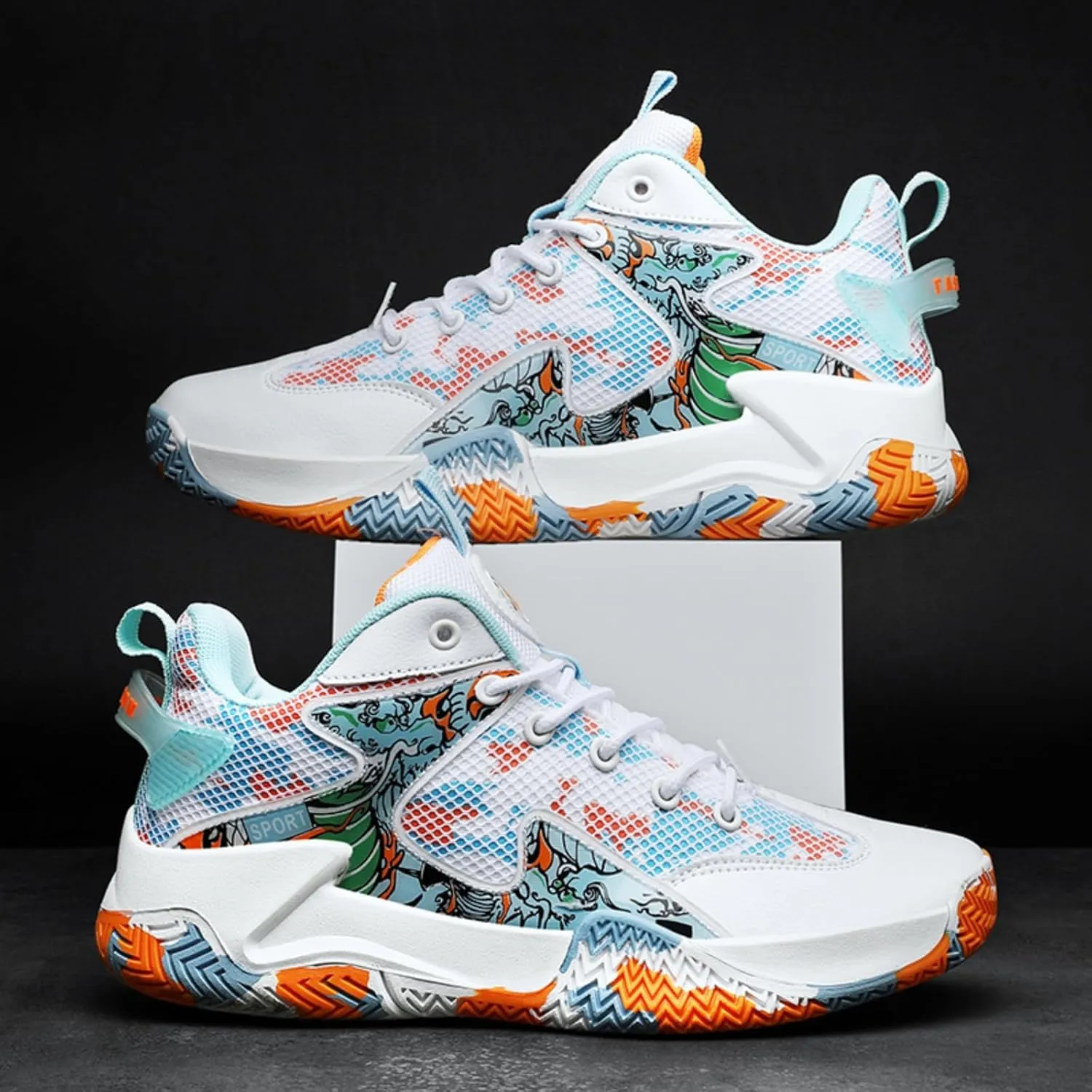 Mens Breathable Mesh Lace Up Basketball Shoes Fashion High-Top Non-Slip Sneakers Casual Gym Sports Tennis Jogging Shoes