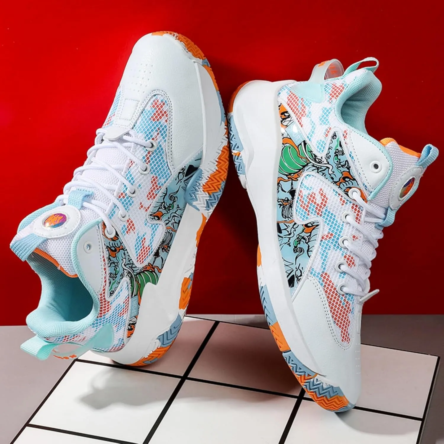 Mens Breathable Mesh Lace Up Basketball Shoes Fashion High-Top Non-Slip Sneakers Casual Gym Sports Tennis Jogging Shoes