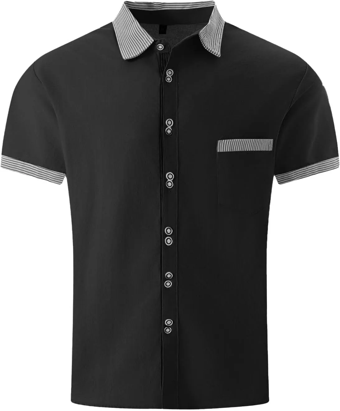 Men's Button Down Shirts Summer Striped Patchwork Lapel Short Sleeve Blouse Plus Size Casual Fashion Business Tops