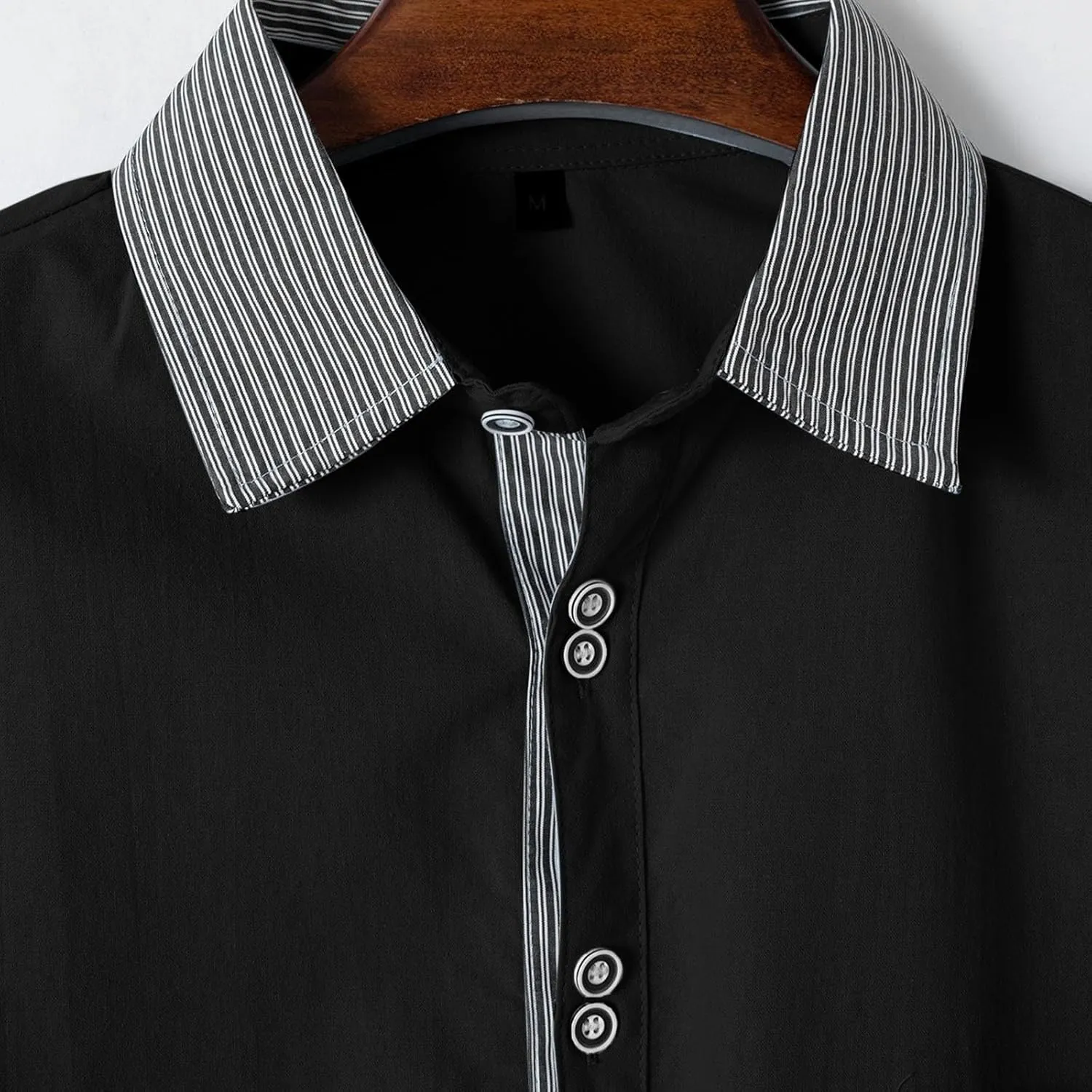 Men's Button Down Shirts Summer Striped Patchwork Lapel Short Sleeve Blouse Plus Size Casual Fashion Business Tops