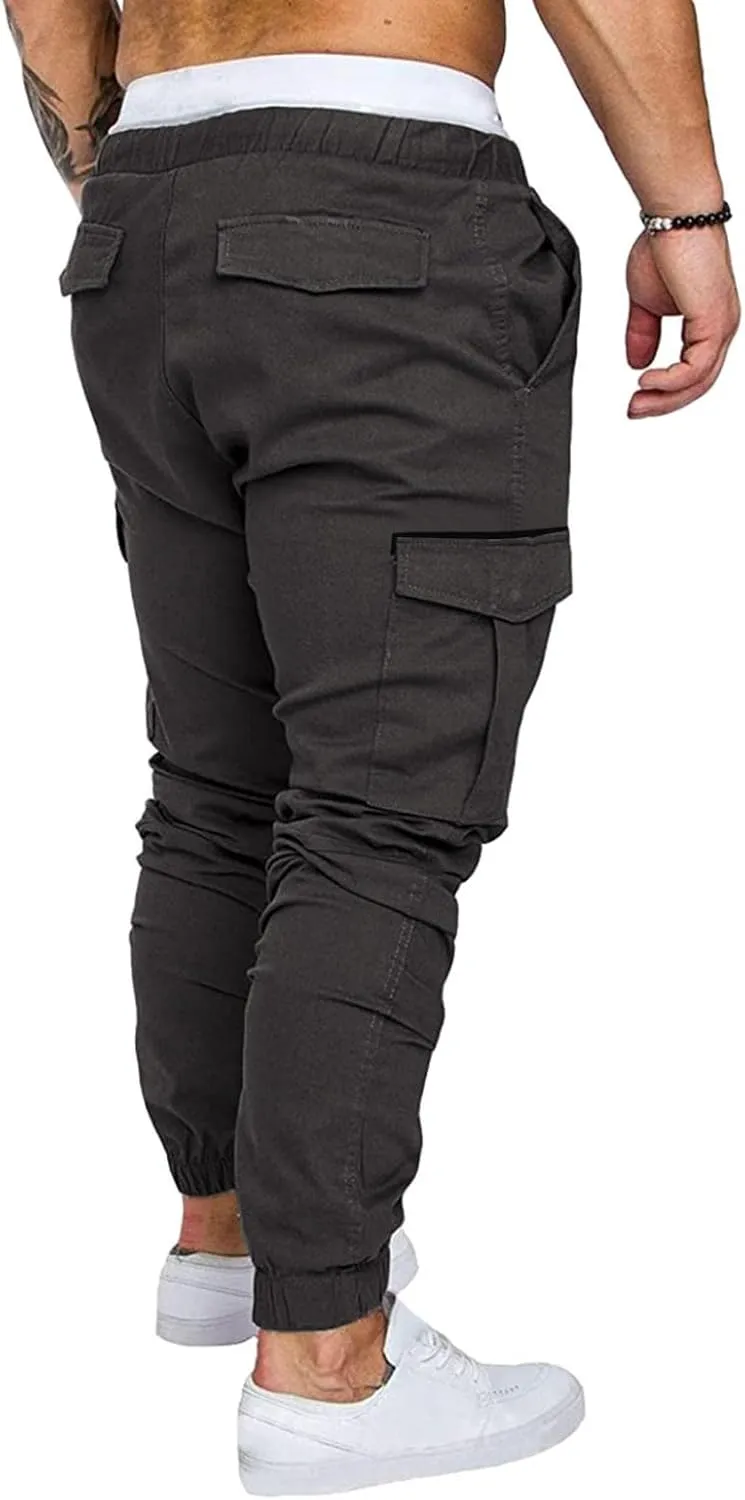 Mens Cargo Pants Casual Joggers Pants Stretchy Drawstring Sweatpants Cotton Chino Pants Slim Fit Gym Workout Pants Fall