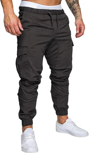 Mens Cargo Pants Casual Joggers Pants Stretchy Drawstring Sweatpants Cotton Chino Pants Slim Fit Gym Workout Pants Fall