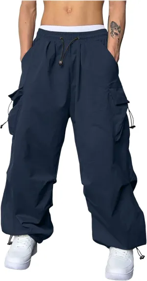 Mens Cargo Pants Casual Work Pant Drawstring Elastic Waist Hip Hop Harem Pants with Pockets