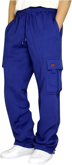 Mens Cargo Pants Loose Fit Cargo Pants Baggy Fit Casual Pants Elastic Waist Drawstring Trousers with Pockets