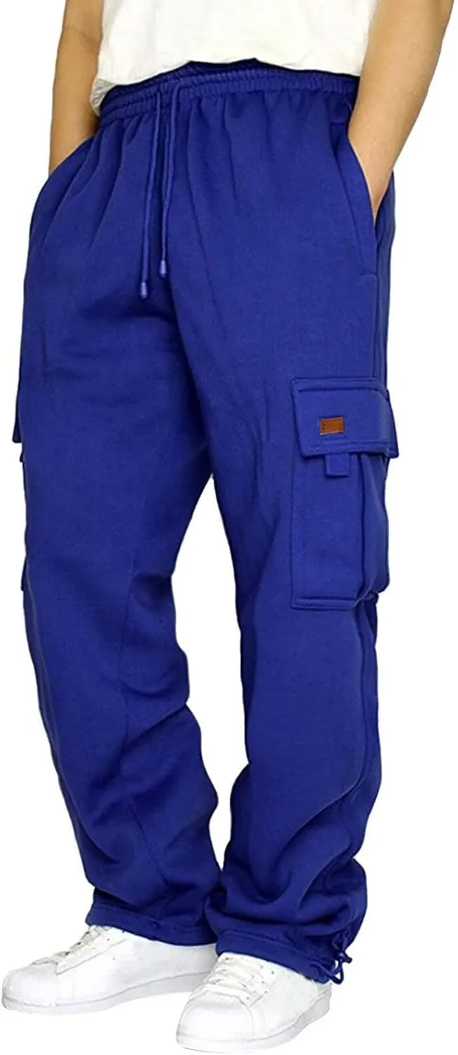 Mens Cargo Pants Loose Fit Cargo Pants Baggy Fit Casual Pants Elastic Waist Drawstring Trousers with Pockets
