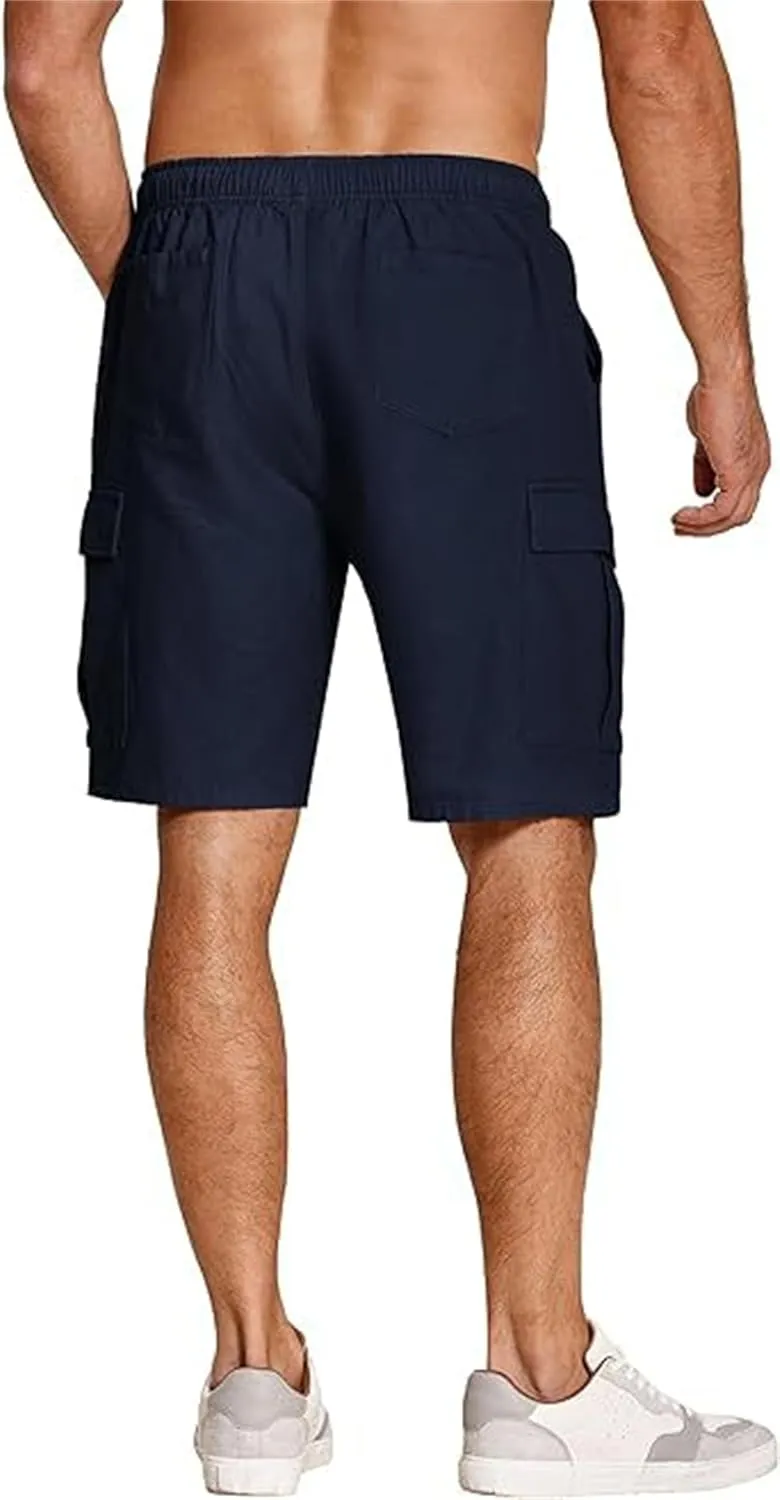 Men's Cargo Shorts Stretch Drawstring Athletic Shorts Plain Slim Fit Pants Summer Fashion Simple Pants with Pockets