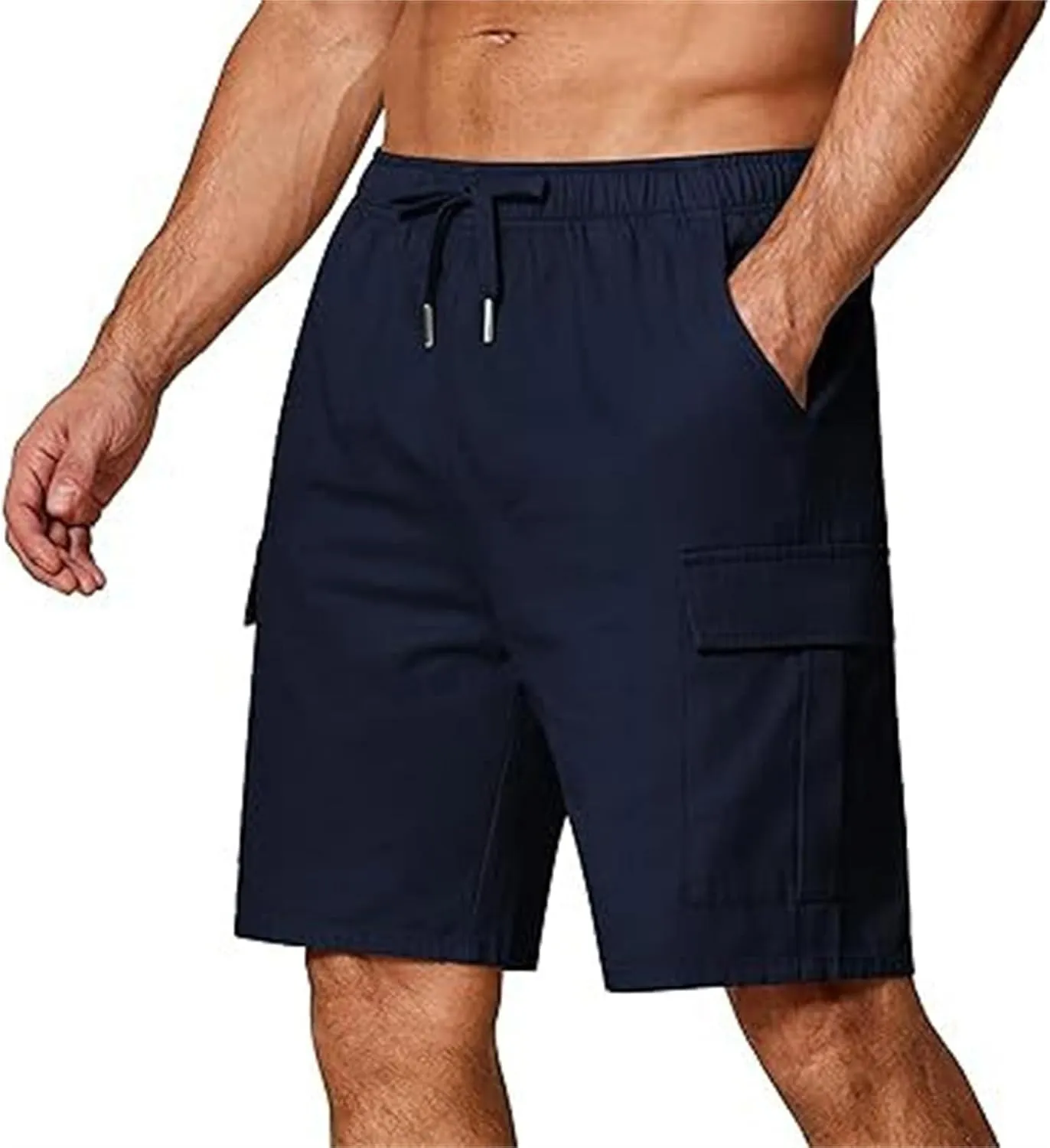 Men's Cargo Shorts Stretch Drawstring Athletic Shorts Plain Slim Fit Pants Summer Fashion Simple Pants with Pockets