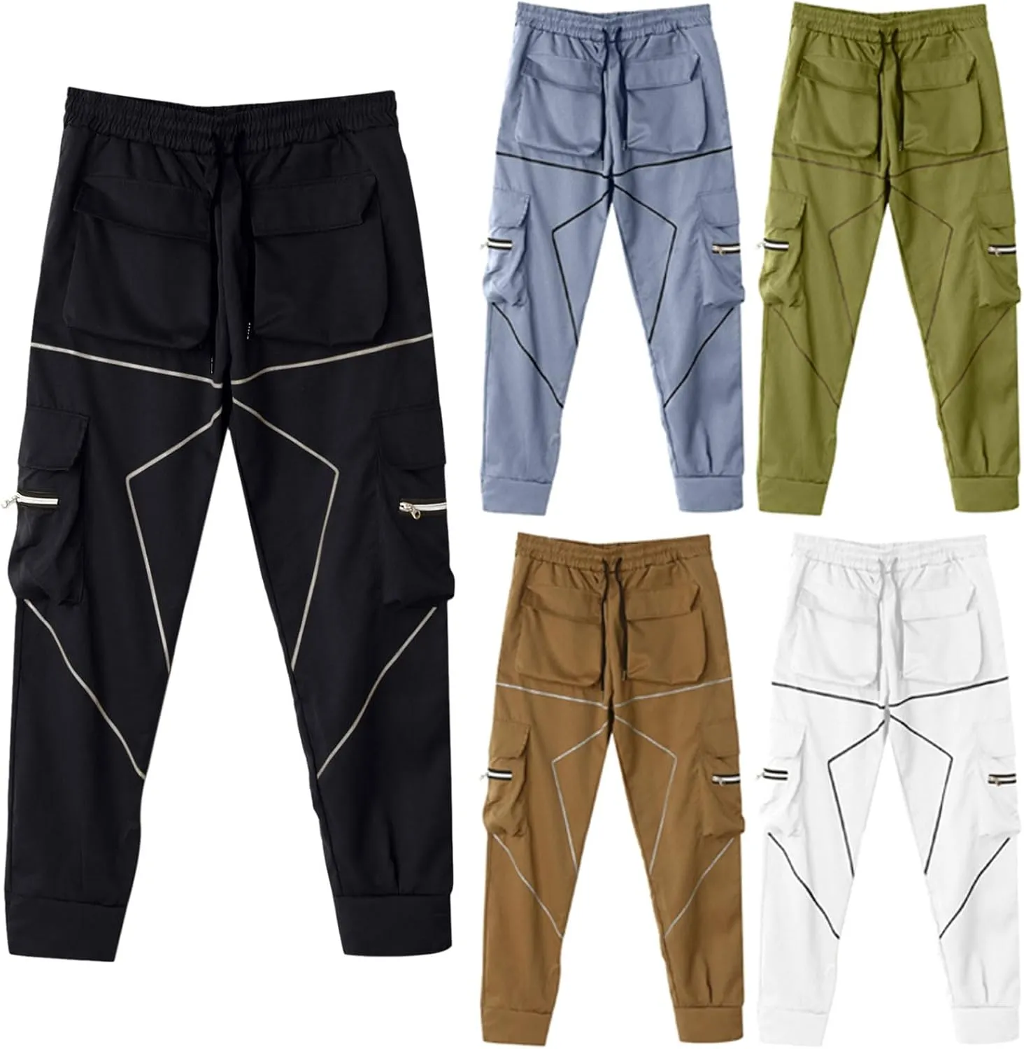 Men's Cargo Sweatpants Sports Jogging Trousers Men's Chinos Men's Cargo Pants Elastic Waistband Chino Slim Skinny