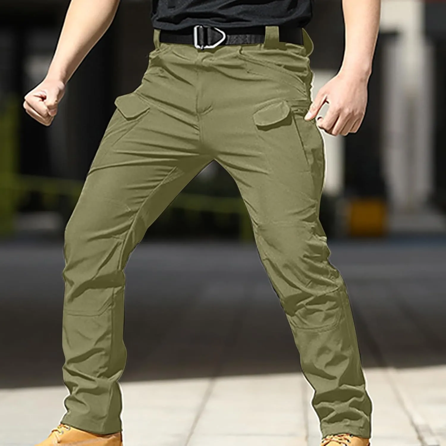 Mens Cargo Trousers Combat Work Pants Stretch Slim Sweatpants Outdoor Bottoms with Multi Pockets Joggers Running Pant