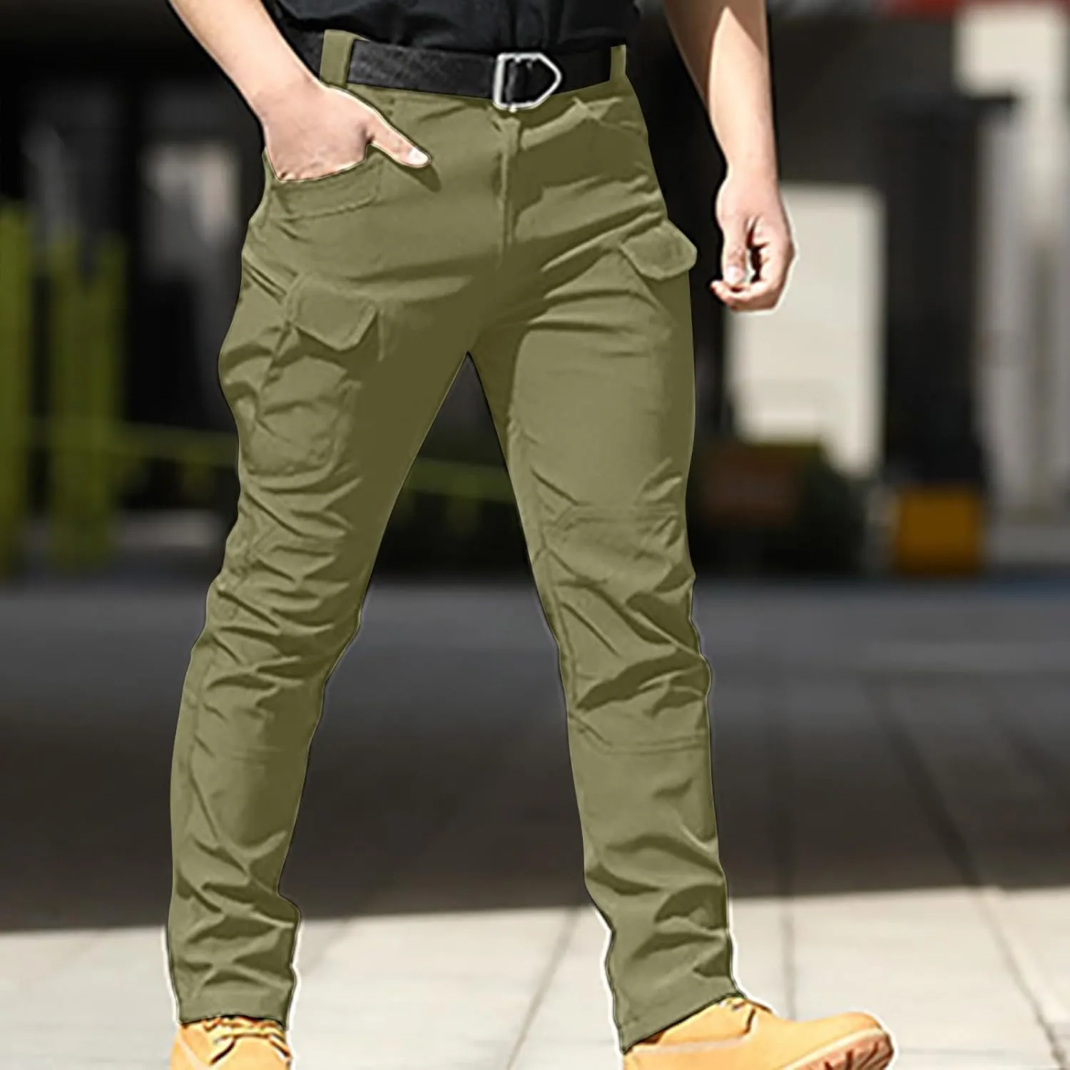Mens Cargo Trousers Combat Work Pants Stretch Slim Sweatpants Outdoor Bottoms with Multi Pockets Joggers Running Pant