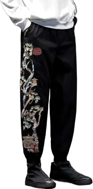 Men's Casual Embroidery Pants Chinese Style Harem Pants Male Pants