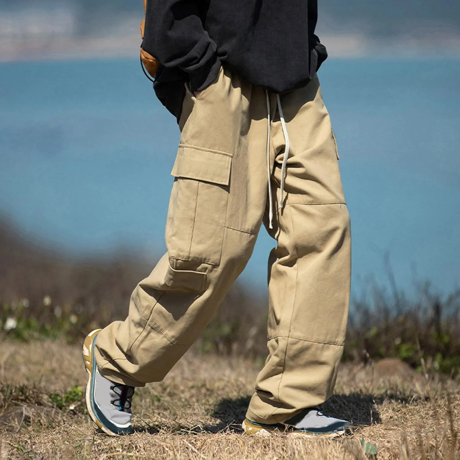 Mens Casual Pants Relaxed Fit,Casual Pants Elastic Waistband with Adjustable Mens Joggers Mens Yoga Pants