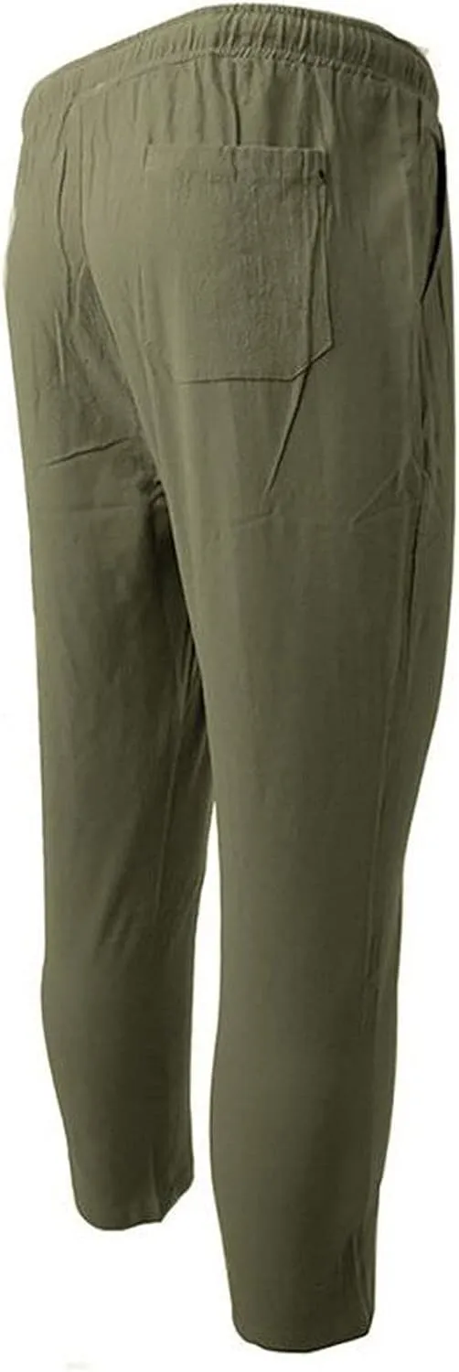 Mens Chino Linen Cotton Jogger Pants Casual Drawstring Loose Summer Yoga Beach Sweatpants Big and Tall Lounge Pants