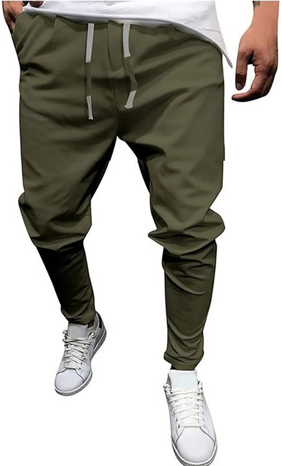 Mens Chino Linen Cotton Jogger Pants Casual Drawstring Loose Summer Yoga Beach Sweatpants Big and Tall Lounge Pants