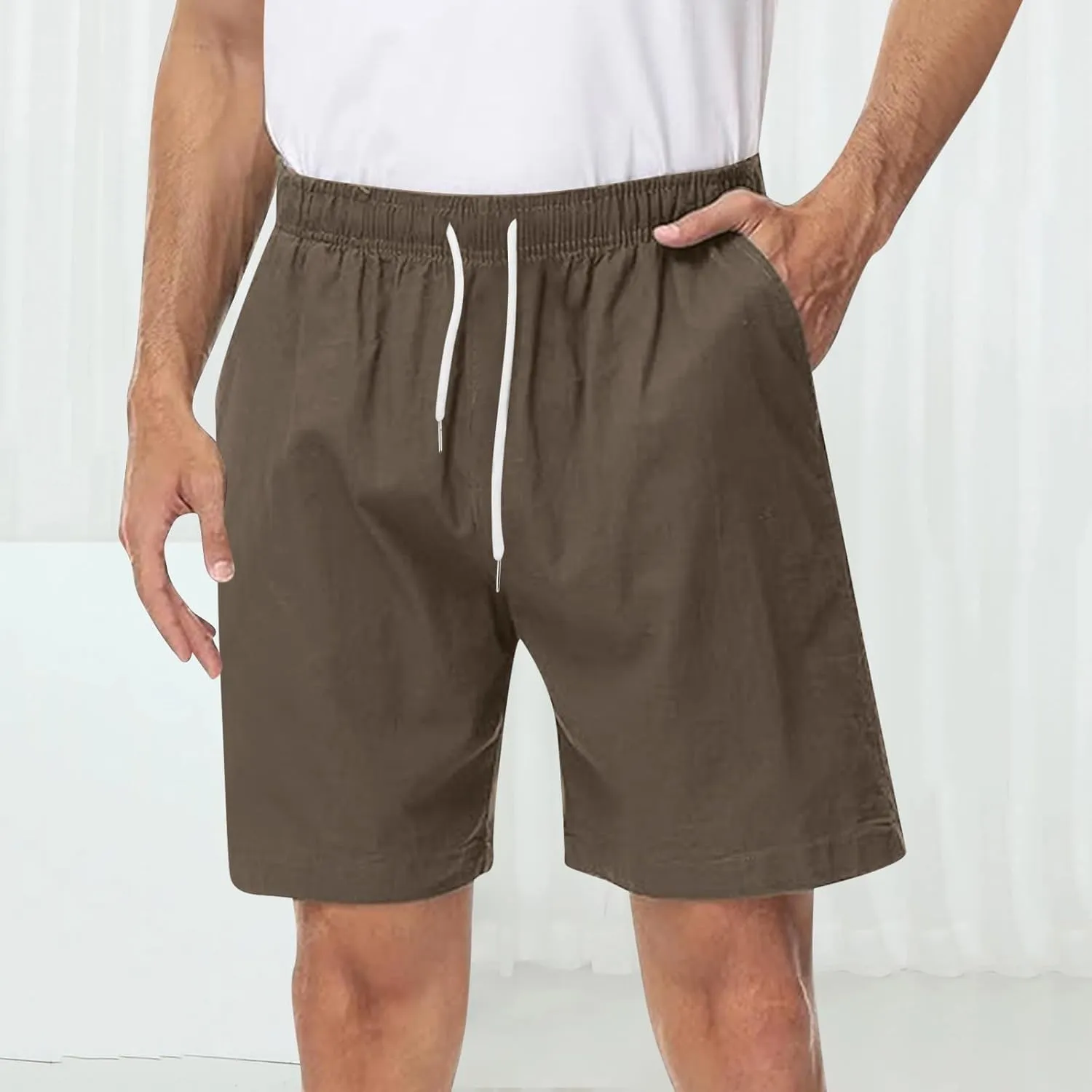 Men's Chino Shorts Casual Elastic Waist Drawstring Lightweight Workout Lounge Beach Jersey Sweat Shorts