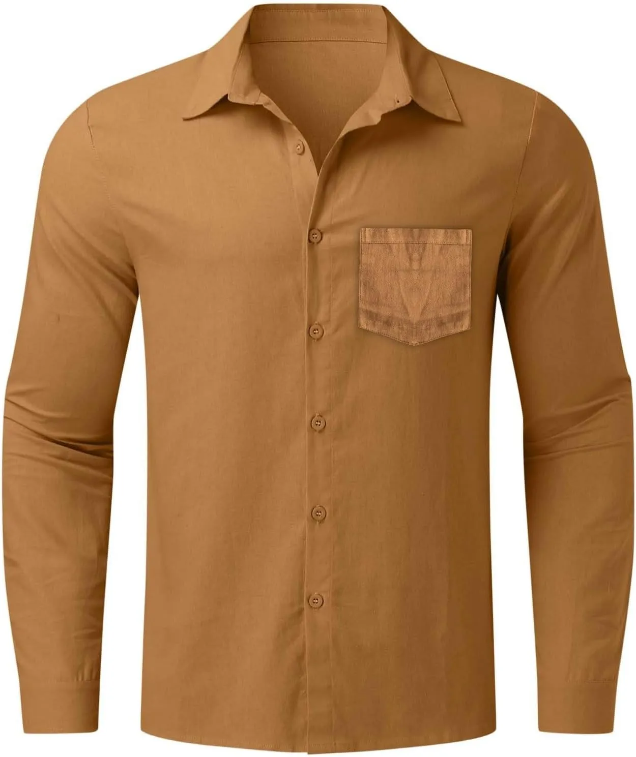 Mens Cotton Linen Button Down Shirts Long Sleeve Loose Fit Lapel T Shirts Retro Lightweight Solid Color Dress Shirt
