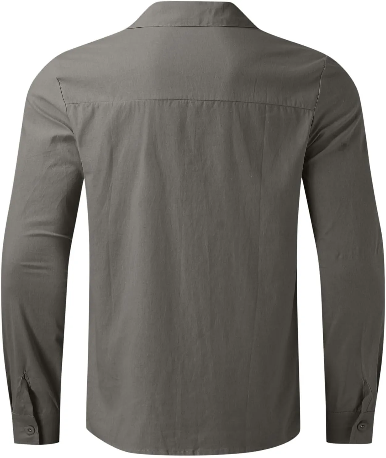 Mens Cotton Linen Button Down Shirts Long Sleeve Loose Fit Lapel T Shirts Retro Lightweight Solid Color Dress Shirt