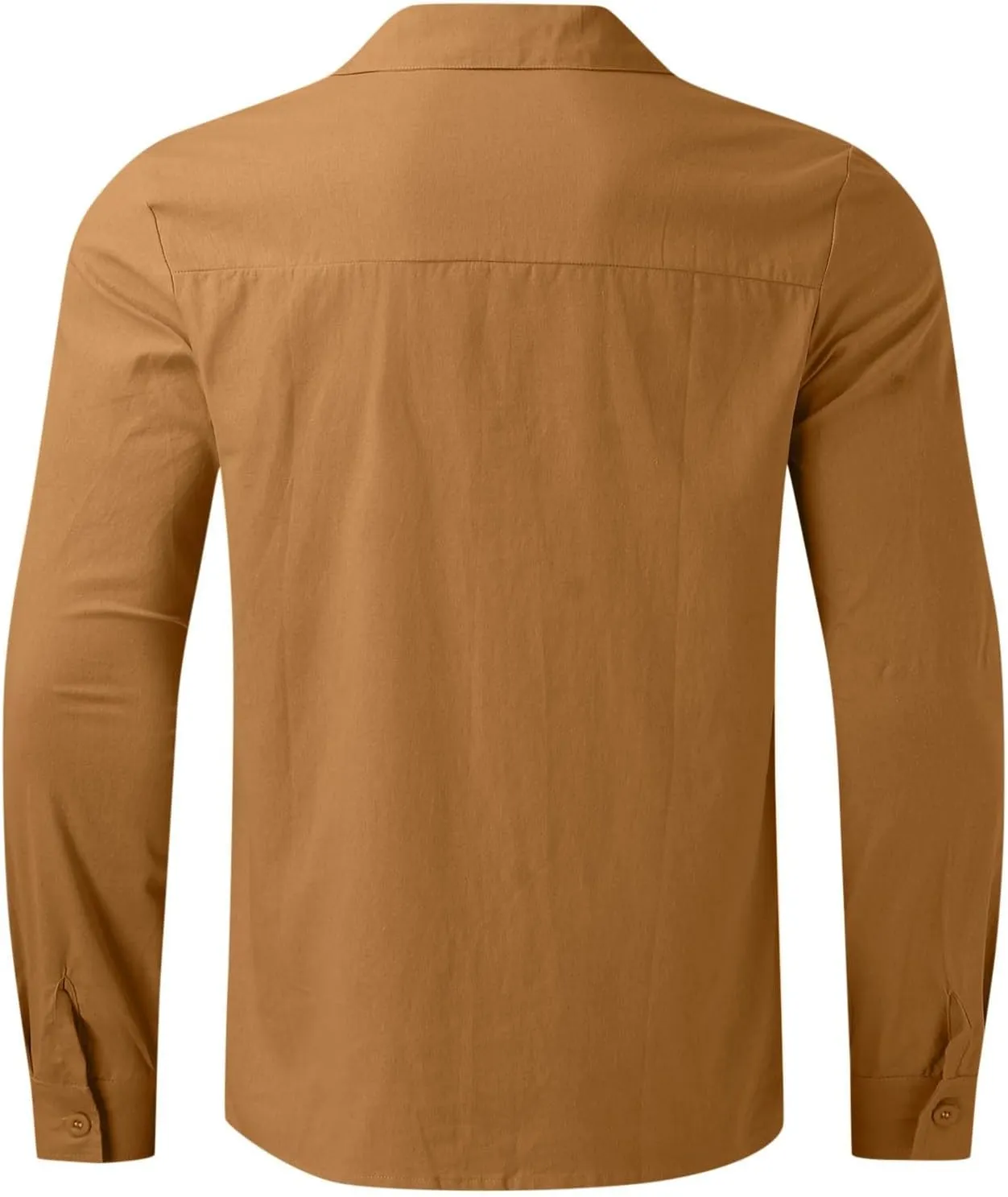 Mens Cotton Linen Button Down Shirts Long Sleeve Loose Fit Lapel T Shirts Retro Lightweight Solid Color Dress Shirt