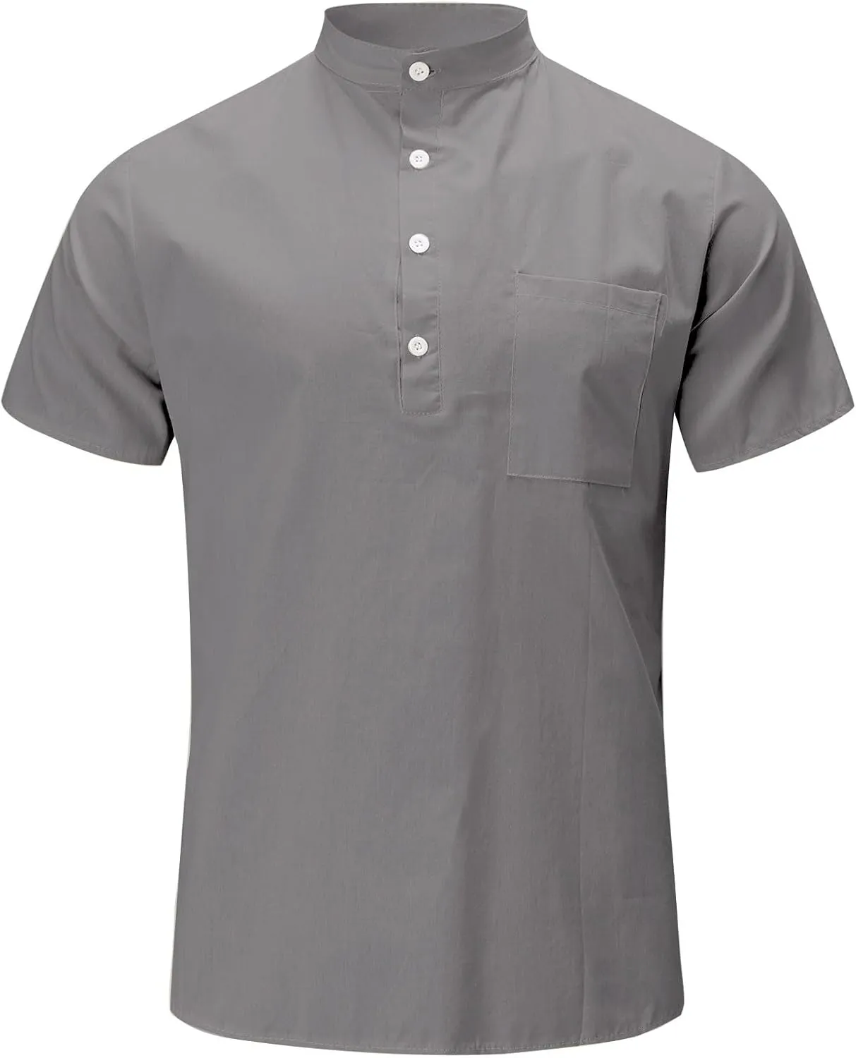 Men's Cotton Linen T-Shirts Casual Short Sleeve V Neck Button Henley Shirts Lightweight Quick Dry Beach Hippie Shirts