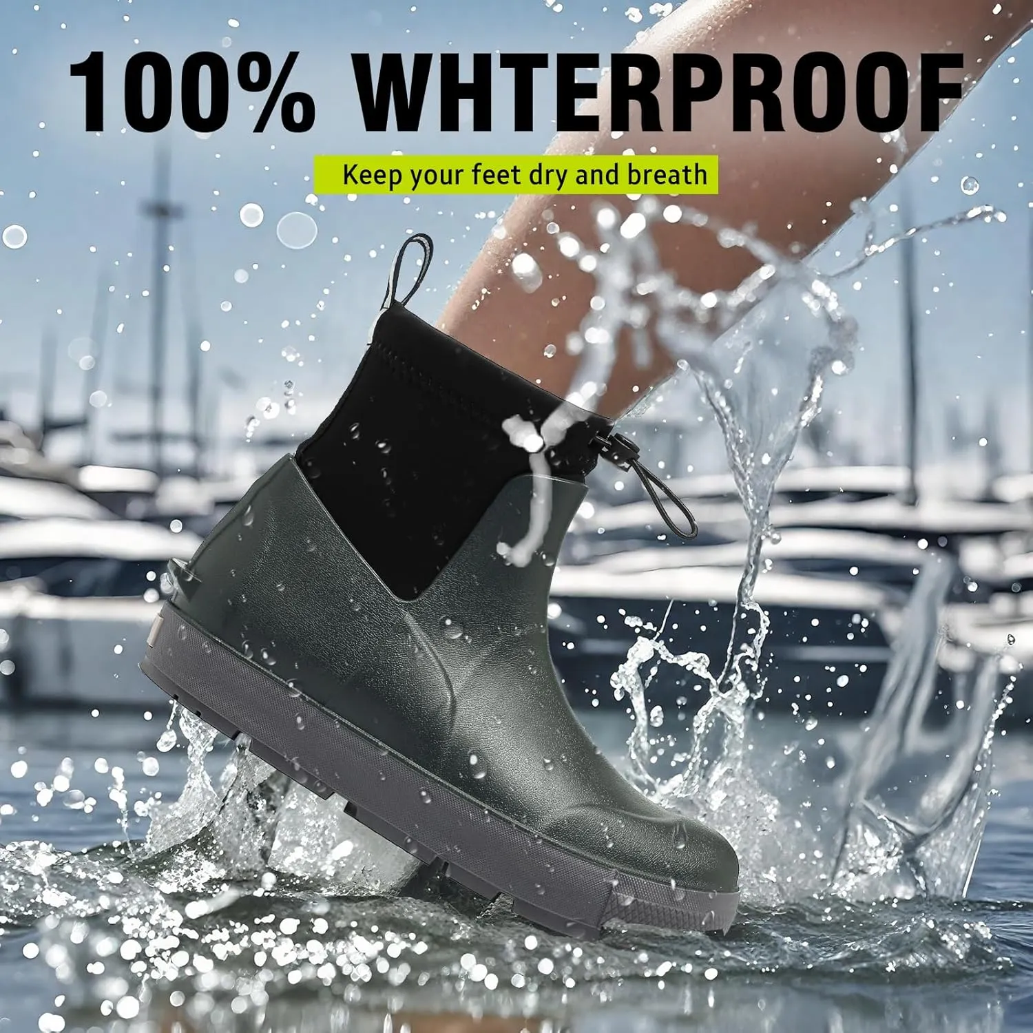 Men's Deck Boots,Ankle Rubber Rain boots Waterproof Anti-Slip Waterproof Shoes, Fishing Boating Boots Water Work Shoes for Men