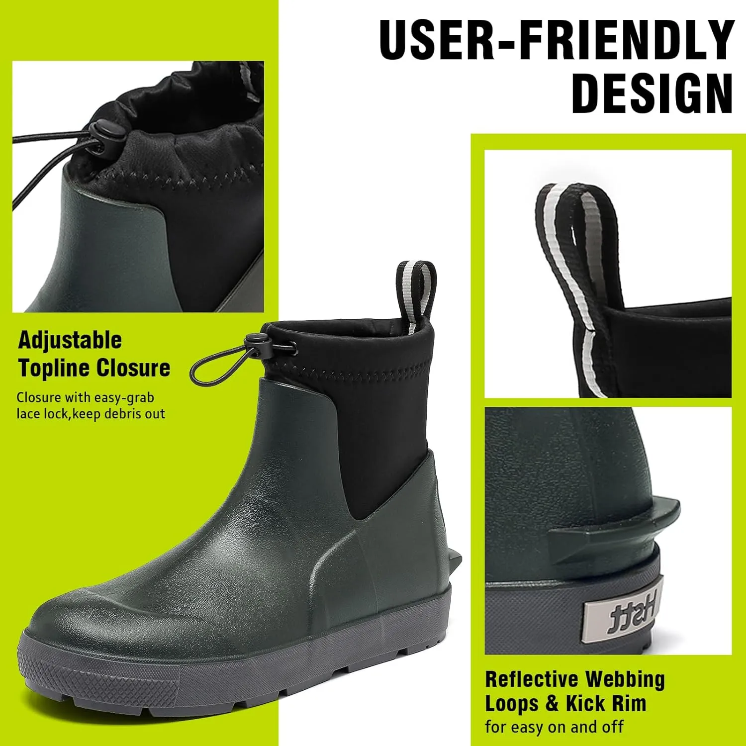 Men's Deck Boots,Ankle Rubber Rain boots Waterproof Anti-Slip Waterproof Shoes, Fishing Boating Boots Water Work Shoes for Men