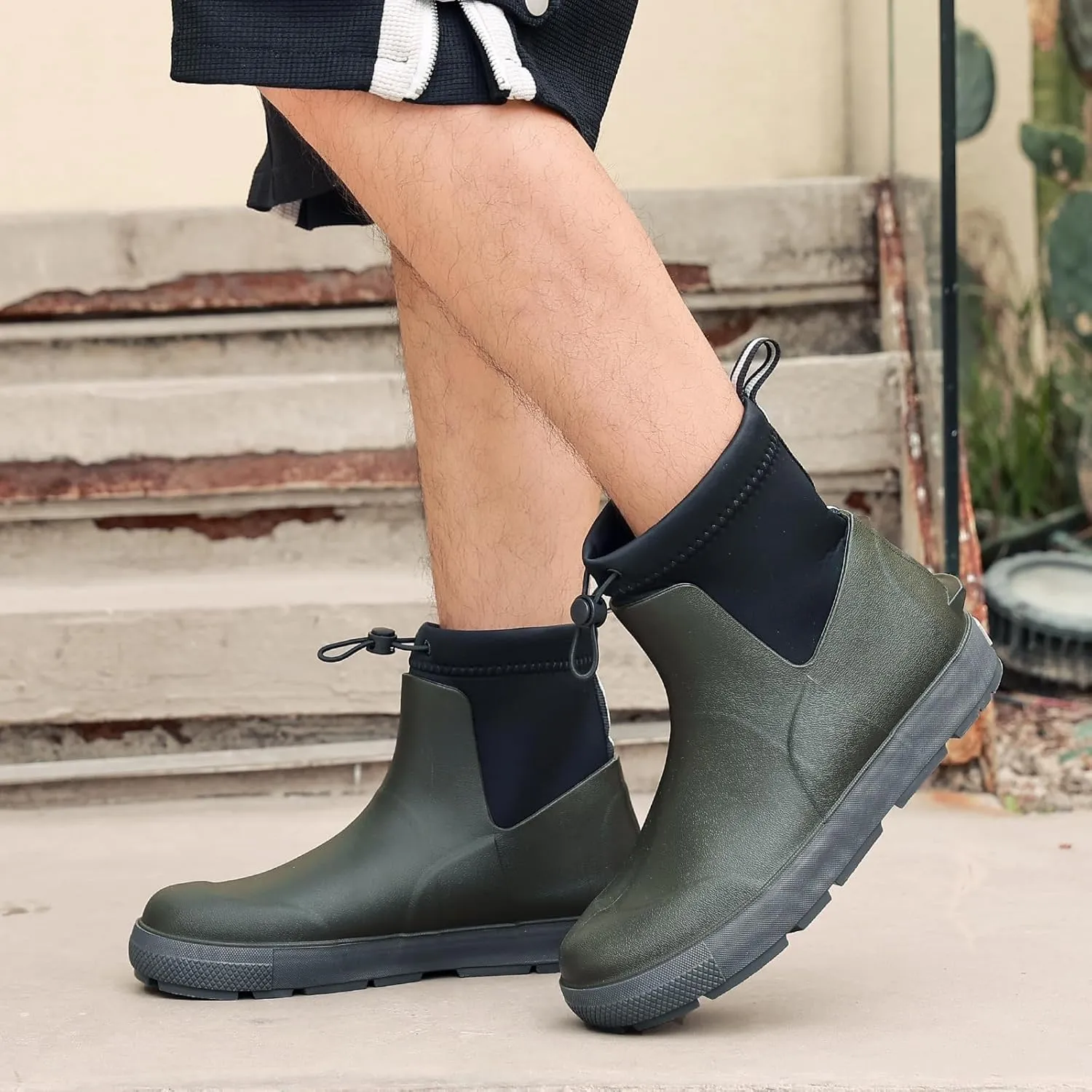 Men's Deck Boots,Ankle Rubber Rain boots Waterproof Anti-Slip Waterproof Shoes, Fishing Boating Boots Water Work Shoes for Men