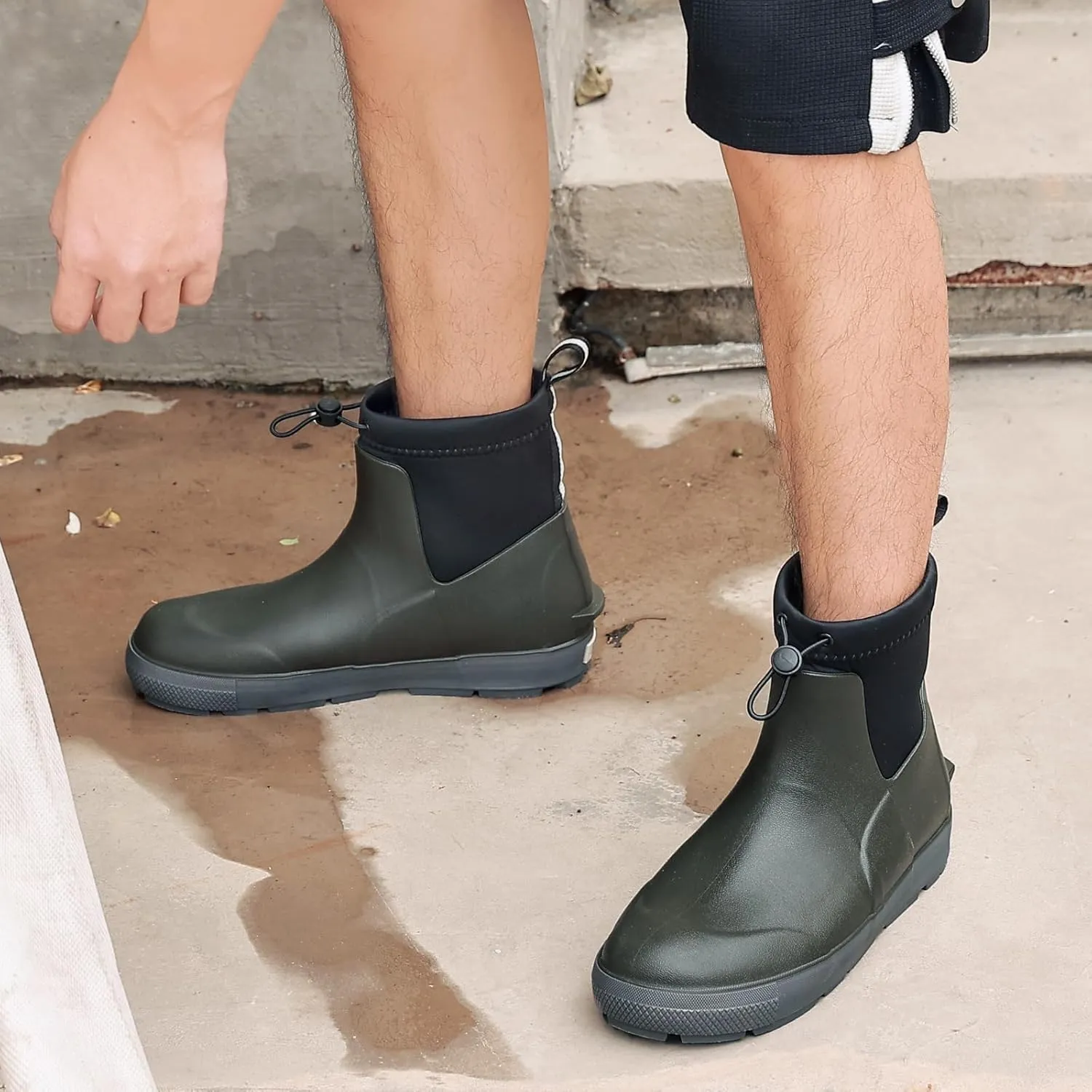 Men's Deck Boots,Ankle Rubber Rain boots Waterproof Anti-Slip Waterproof Shoes, Fishing Boating Boots Water Work Shoes for Men