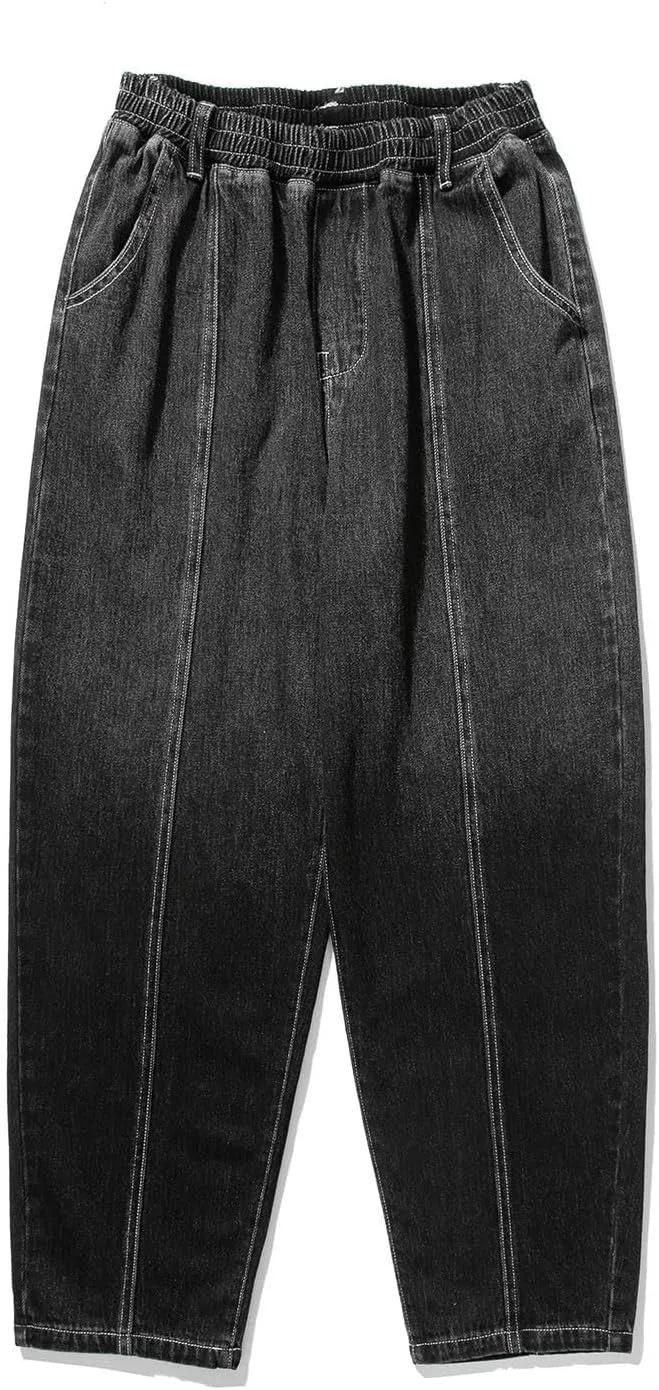 Men's Denim Jeans Casual Straight Leg Pants Basic Work Denim Pant Gradient Printed Jeans Trousers Elastic Waist Pants