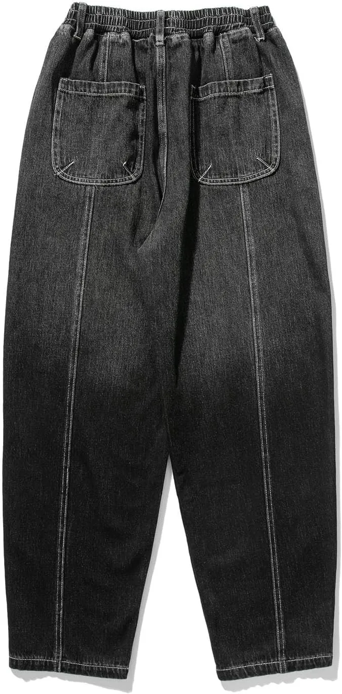Men's Denim Jeans Casual Straight Leg Pants Basic Work Denim Pant Gradient Printed Jeans Trousers Elastic Waist Pants