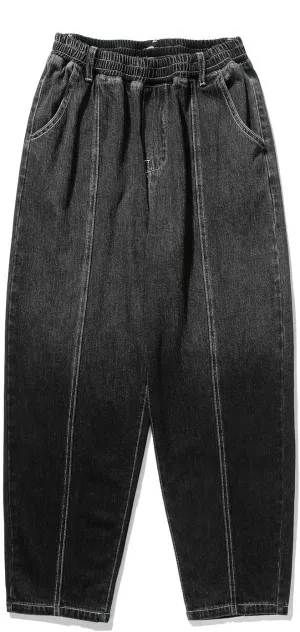 Men's Denim Jeans Casual Straight Leg Pants Basic Work Denim Pant Gradient Printed Jeans Trousers Elastic Waist Pants
