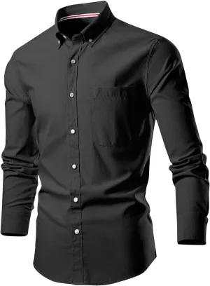 Mens Dress Shirts Fashion Long Sleeve Button Down Shirt Casual Slim Fit Lapel Oxford Shirt Business Work Blouses