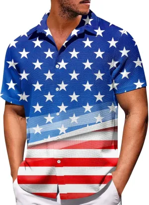 Men's Fashion Short Sleeve Casual Mens Shirt Independence Day Basic Funny July 4th Shirts