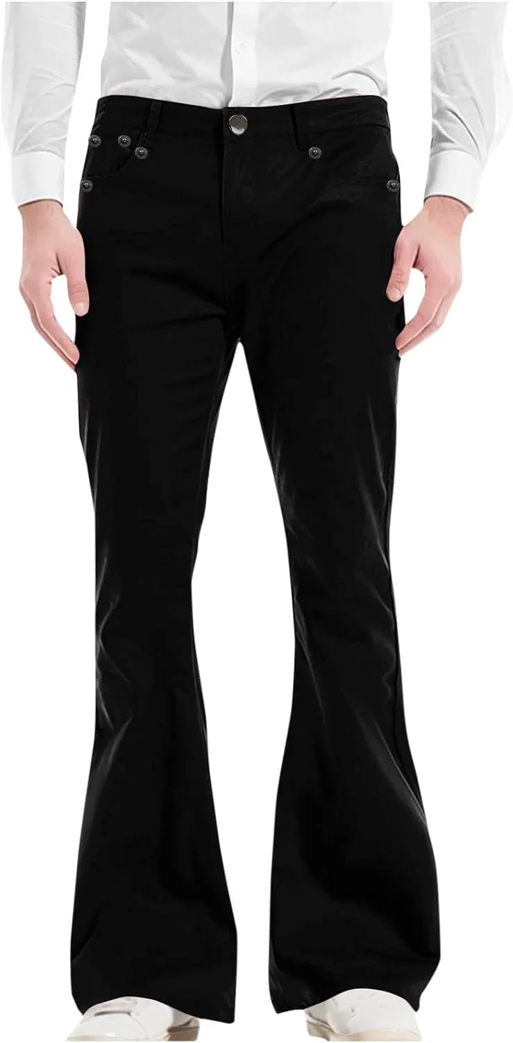 Men's Flared Pants Vintage Streetwear Performance Pants Button Down Zipper Party Pants Baggy Relaxed Trousers
