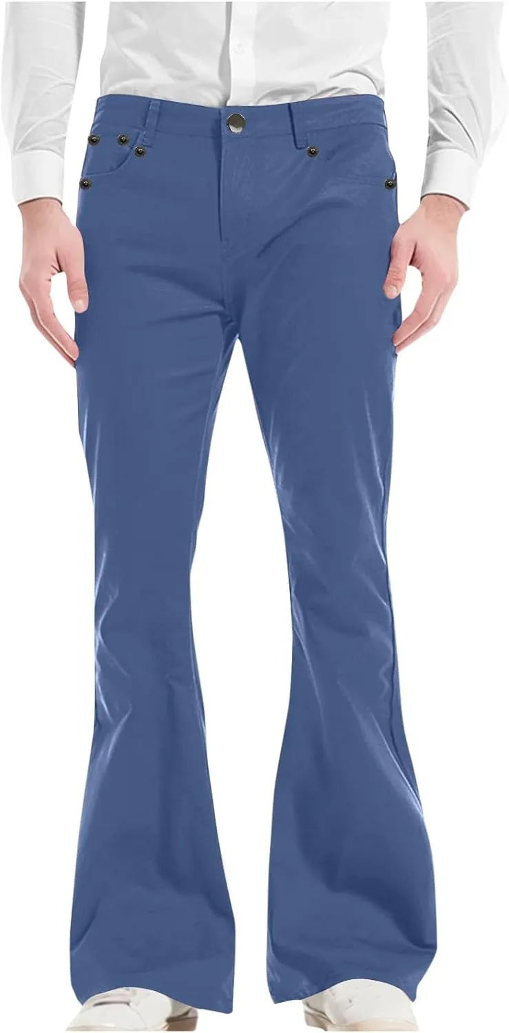 Men's Flared Pants Vintage Streetwear Performance Pants Button Down Zipper Party Pants Baggy Relaxed Trousers