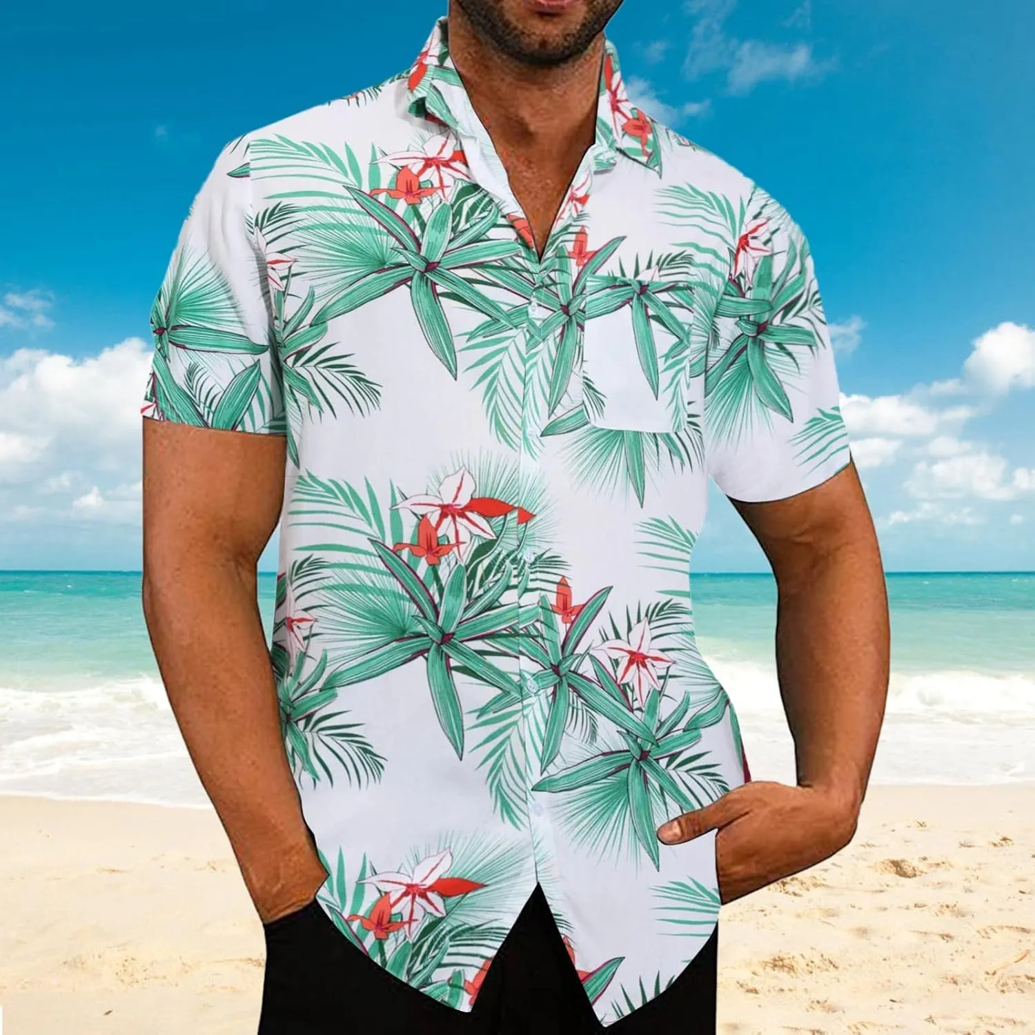 Mens Funny Hawaiian Shirts Button Down Shirts Mens Hawaiian Shirts Beach Floral Hawaiian Shirt for Men Short Sleeve
