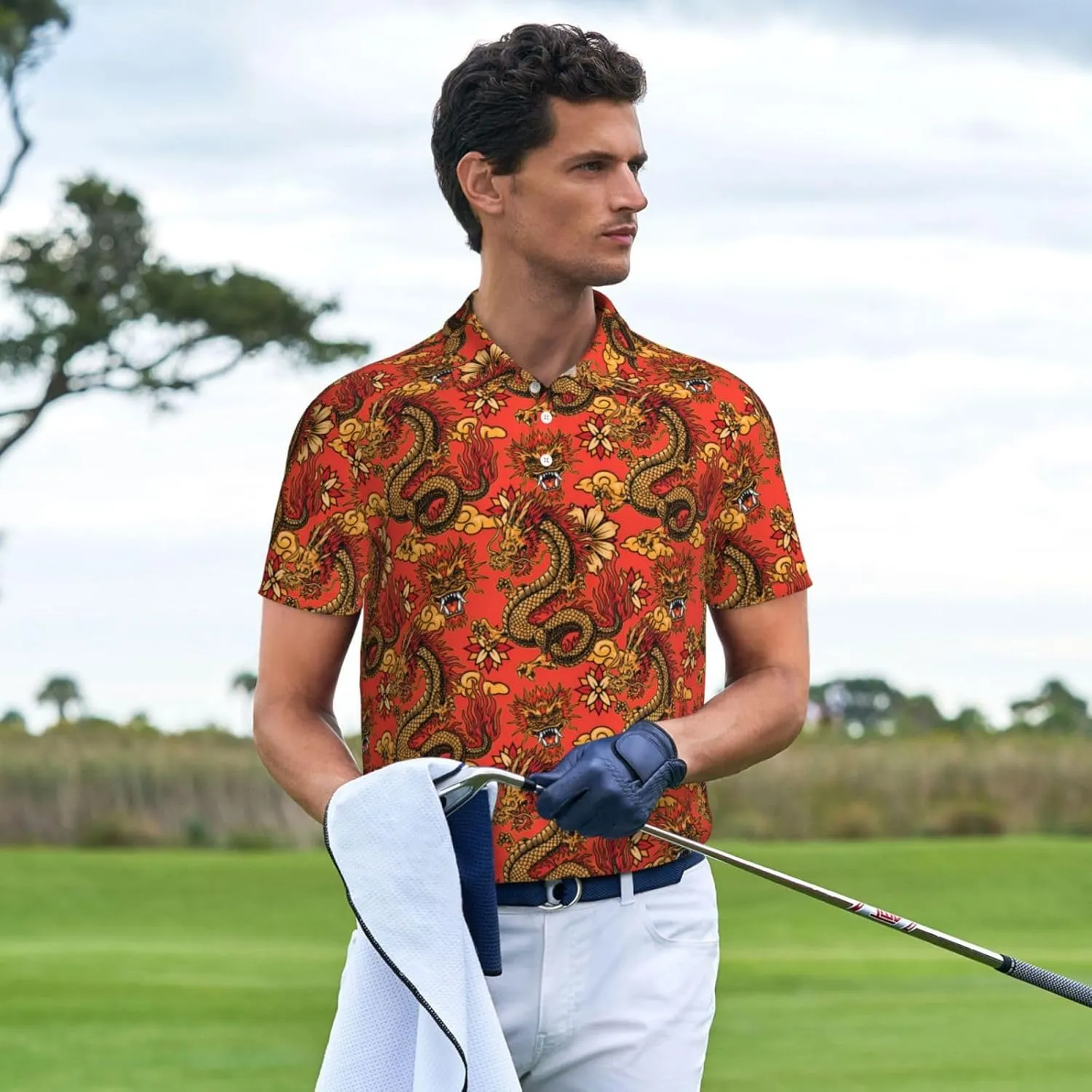 Men's Golf Polo Shirts Funny Golf Shirts for Men Performance Moisture Wicking Quick Dry Athletic Short Sleeve Shirts