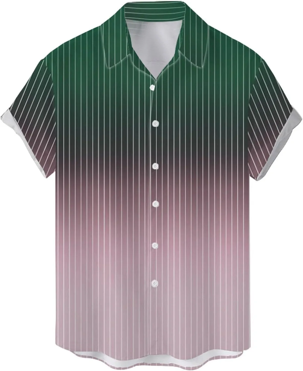 Men's Gradient Striped Cotton Linen Short-Sleeved Shirt Six-Button Cardigan Hawaiian Style Beach Short Shirt