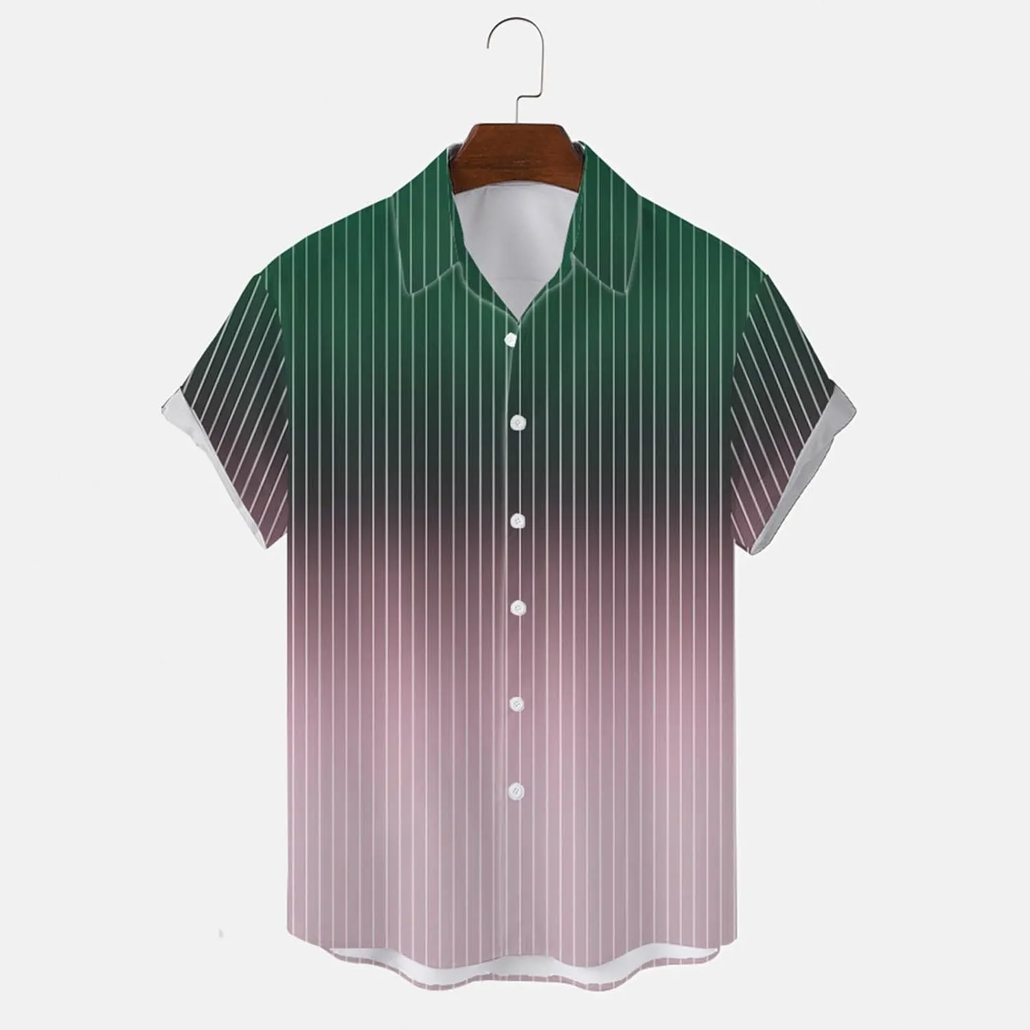 Men's Gradient Striped Cotton Linen Short-Sleeved Shirt Six-Button Cardigan Hawaiian Style Beach Short Shirt
