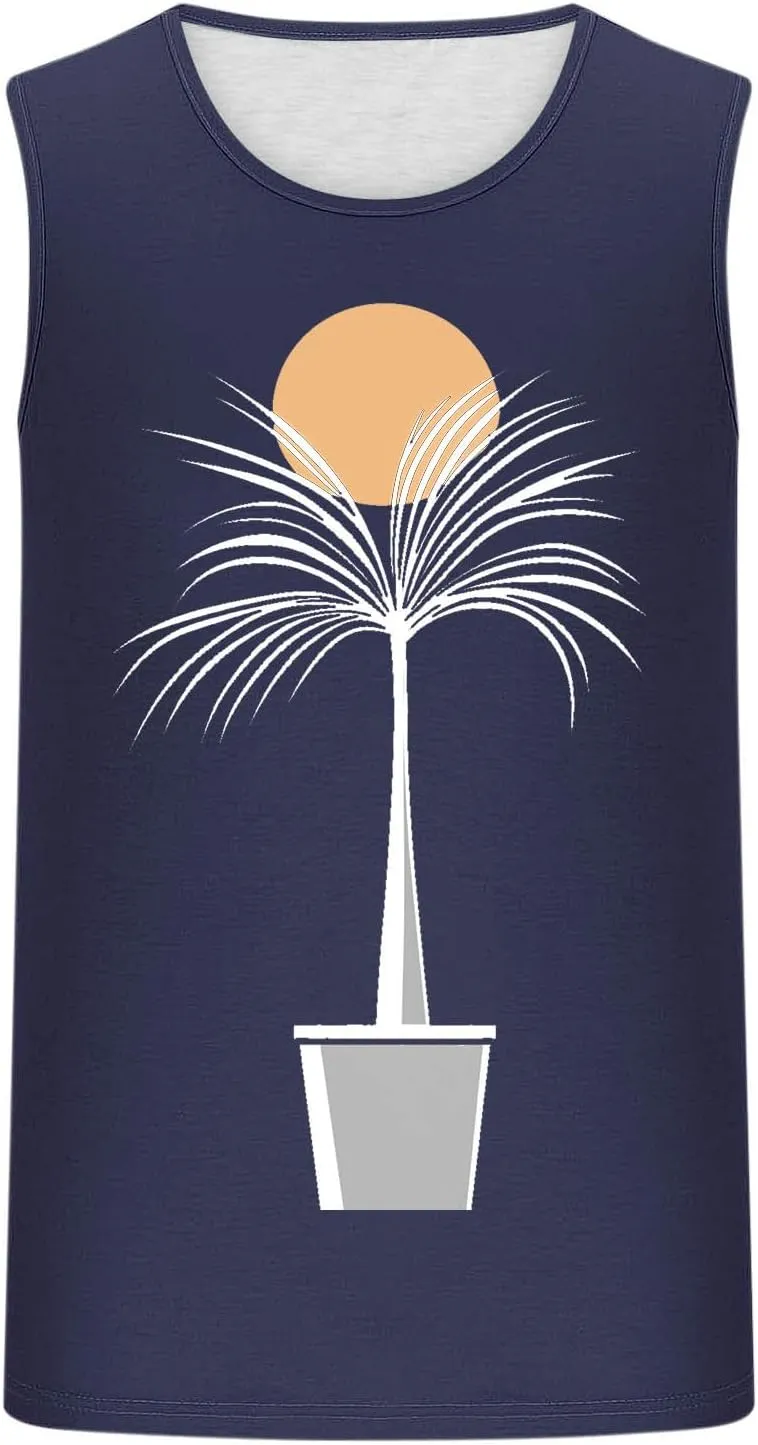 Men's Hawaiian Beach Tank Top Tropical Palm Tree Print Sleeveless Summer Muscle Gym Shirts Graphic Vacation Workout Tees