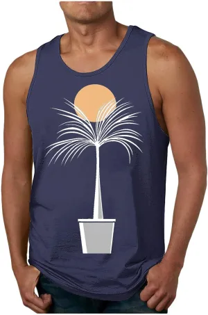 Men's Hawaiian Beach Tank Top Tropical Palm Tree Print Sleeveless Summer Muscle Gym Shirts Graphic Vacation Workout Tees