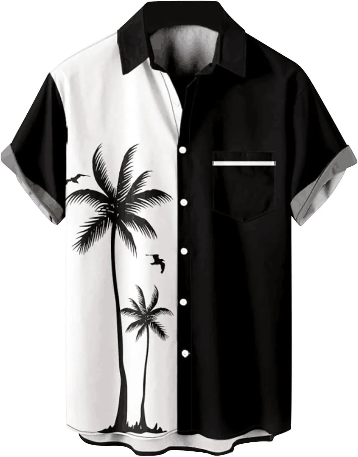 Men's Hawaiian Shirts Short Sleeve Beach Sun Coconut Tree Graphic Button Down Shirt Summer Linen Casual Collar Tops