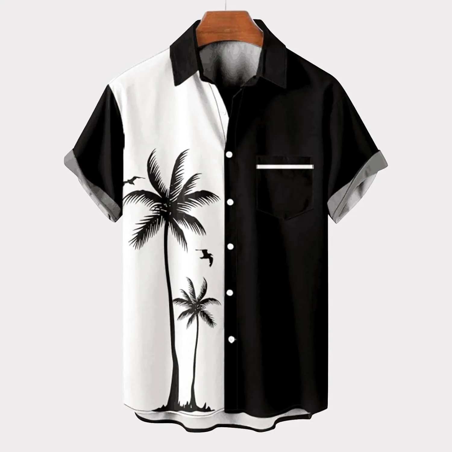 Men's Hawaiian Shirts Short Sleeve Beach Sun Coconut Tree Graphic Button Down Shirt Summer Linen Casual Collar Tops