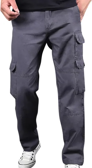Men's Hiking Tactical Trousers Outdoor Cargo Work Pants Elastic Waist Baggy Flat Front Trouser Casual Sports Pants