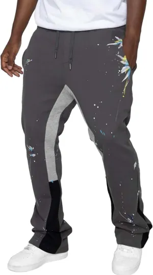 Mens Hip Hop Stacked Sweatpants Drawstring Elastic Waist Y2K Flared Jogger Pants Relaxed Fit Print Bell Bottom Pants