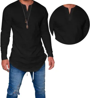 Mens Hipster Hip Hop Longline Crewneck T-Shirt