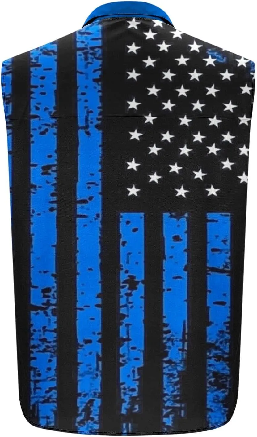 Men's Independence Day Tank Tops Summer Fashion American Flag Print Lapel Button Down Sleeveless Shirts