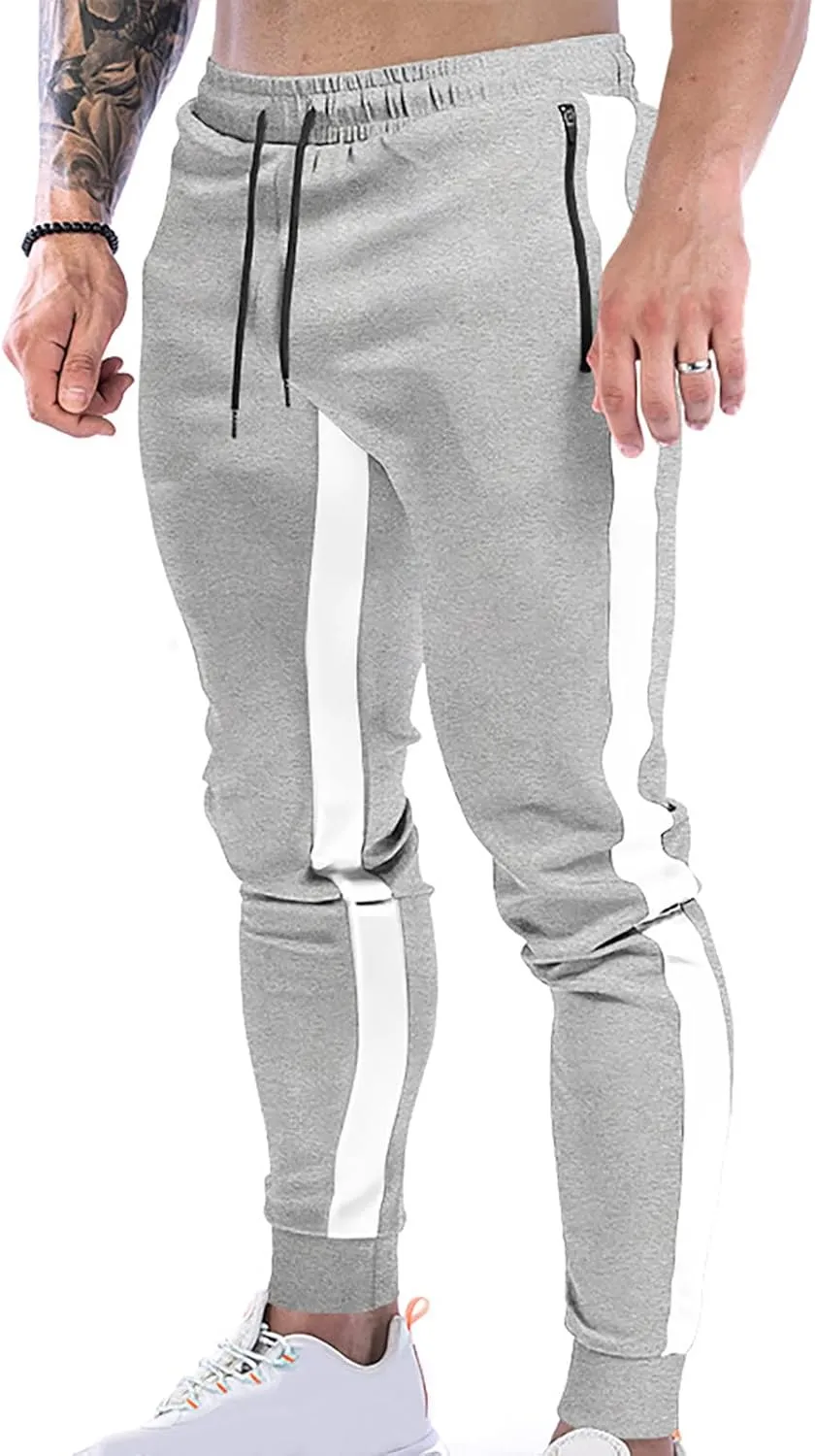 Mens Joggers Striped Trousers Casual Cotton Pants Athletic Drawstring Sweatpants Tracksuit Bottoms Yoga Trouser