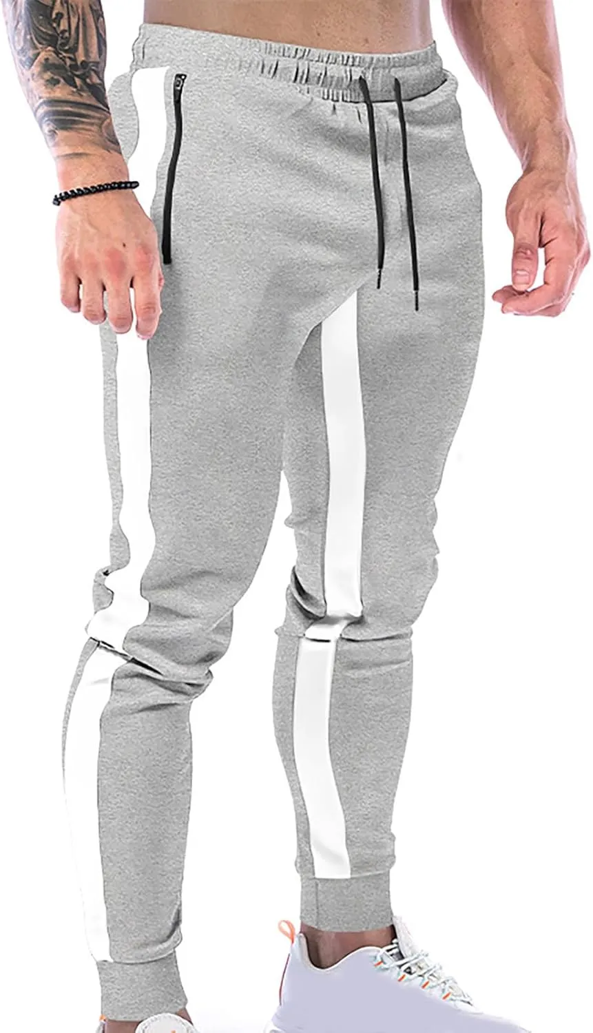 Mens Joggers Striped Trousers Casual Cotton Pants Athletic Drawstring Sweatpants Tracksuit Bottoms Yoga Trouser