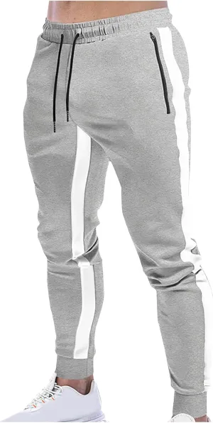 Mens Joggers Striped Trousers Casual Cotton Pants Athletic Drawstring Sweatpants Tracksuit Bottoms Yoga Trouser